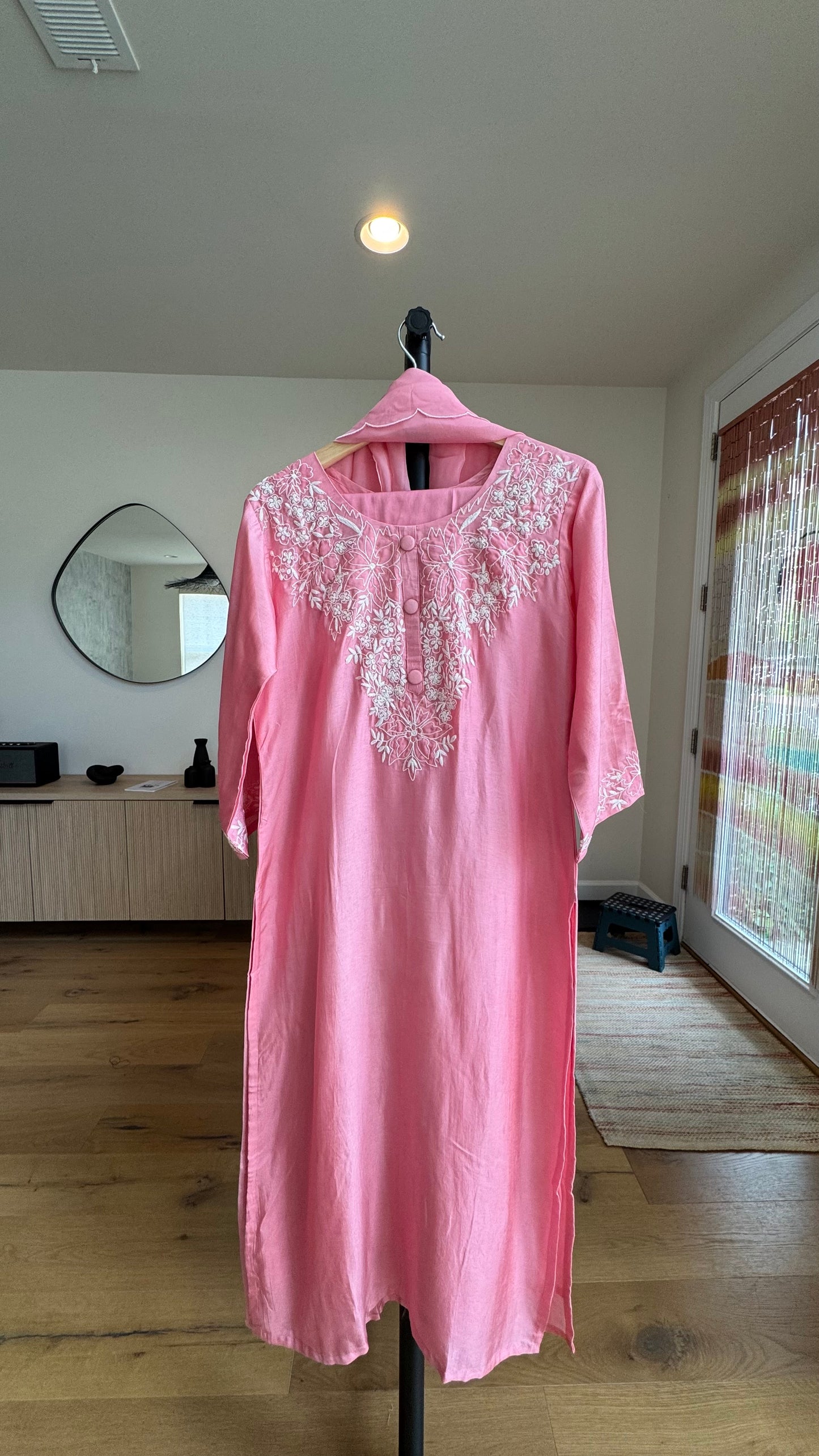 Elegant Pink Kurti Set with Embroidered Yoke