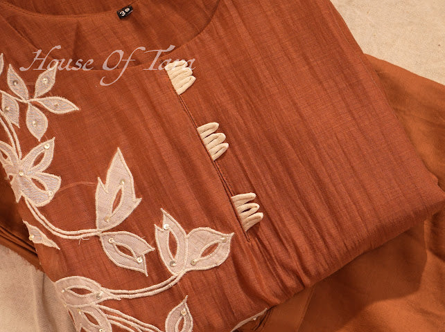 Elegant Brown Floral Embroidered Kurti
