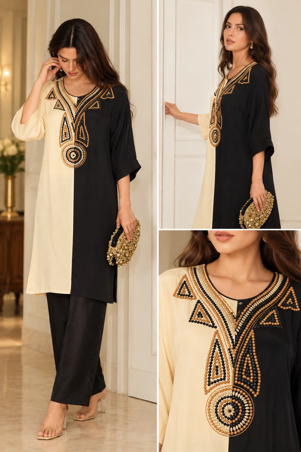Black and white gold Embellished set
