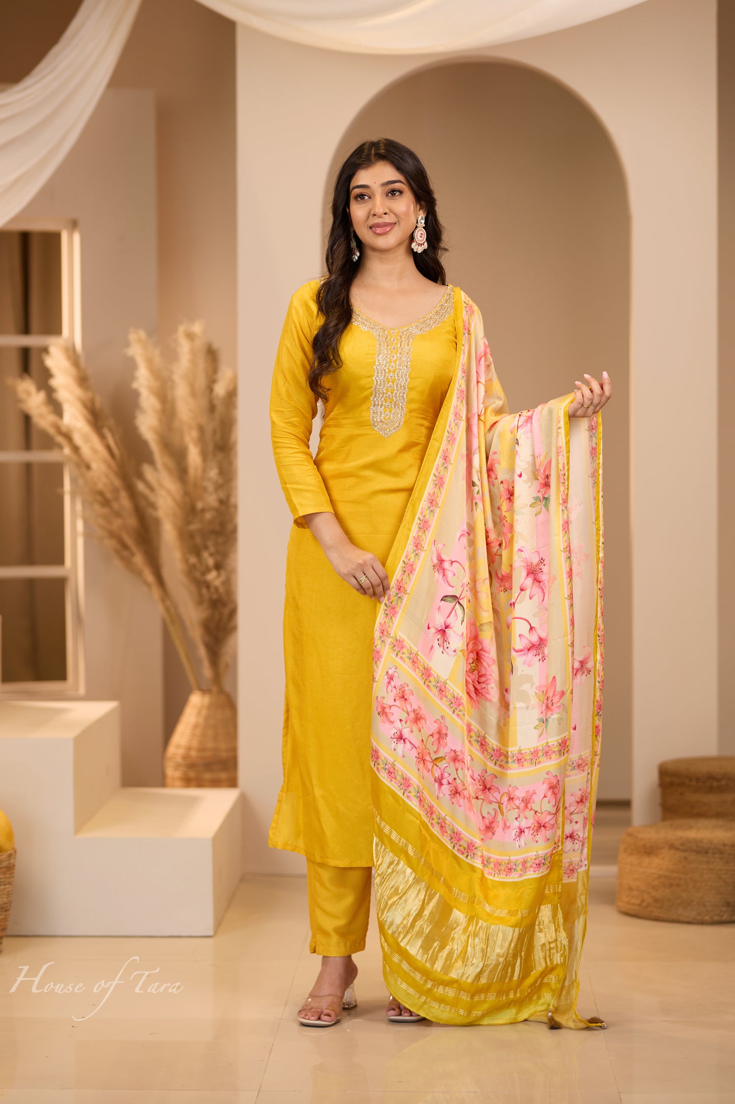 Radiant Yellow Embroidered Kurti Set for Festive Elegance