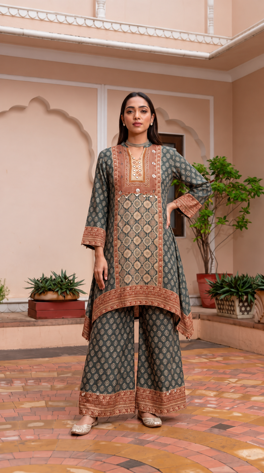 Heritage Print Asymmetric Kurta & Palazzo Set