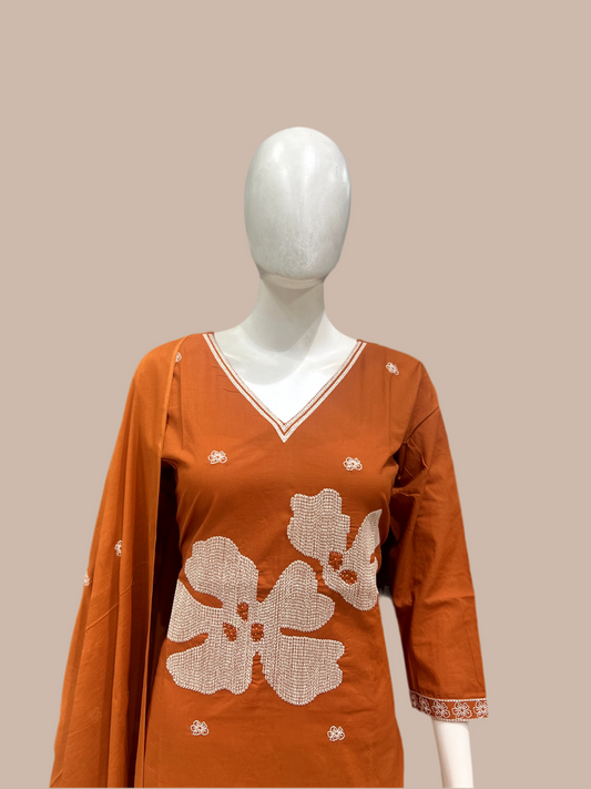 Classic Orange Cotton Kurti Set