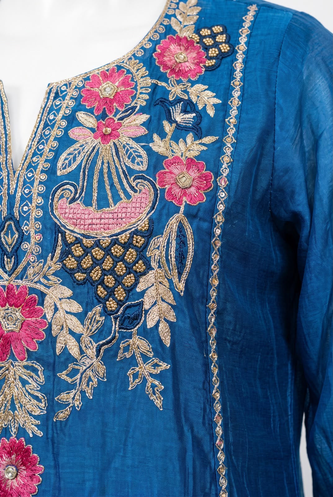 Blue Floral Embroidered Kurta Set with Dupatta