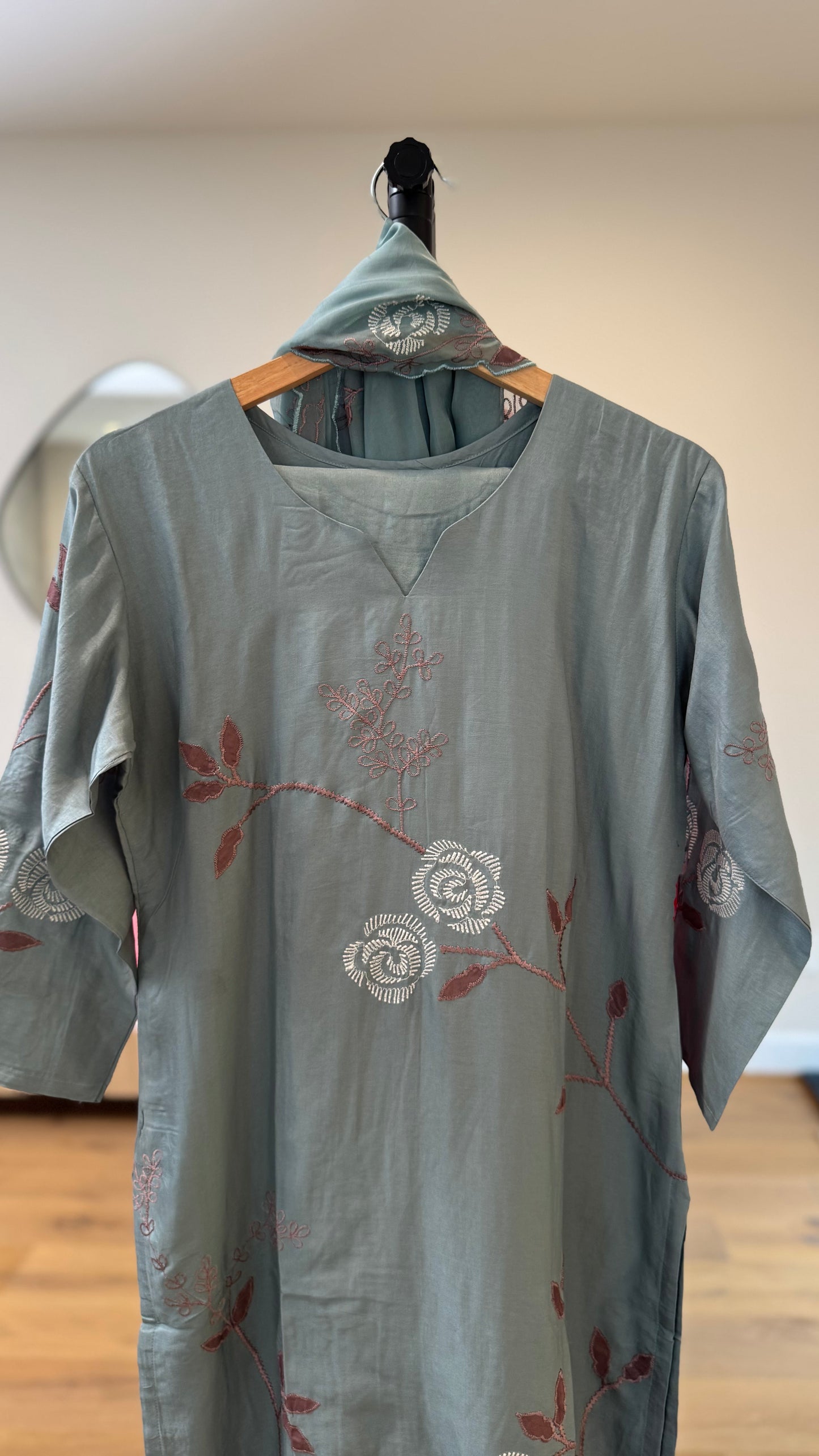 Elegant powder blue kurthi set with intricate design