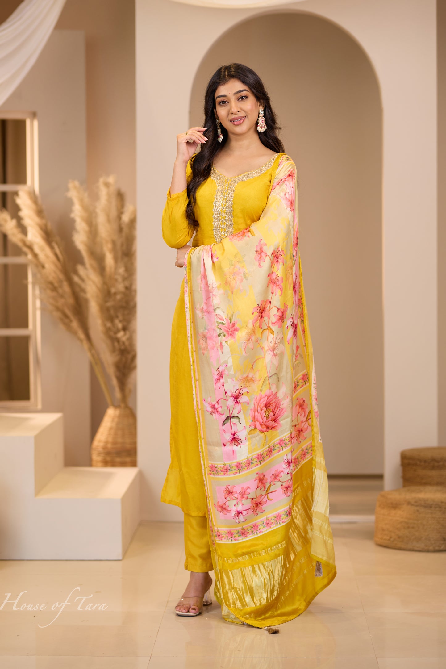 Radiant Yellow Embroidered Kurti Set for Festive Elegance