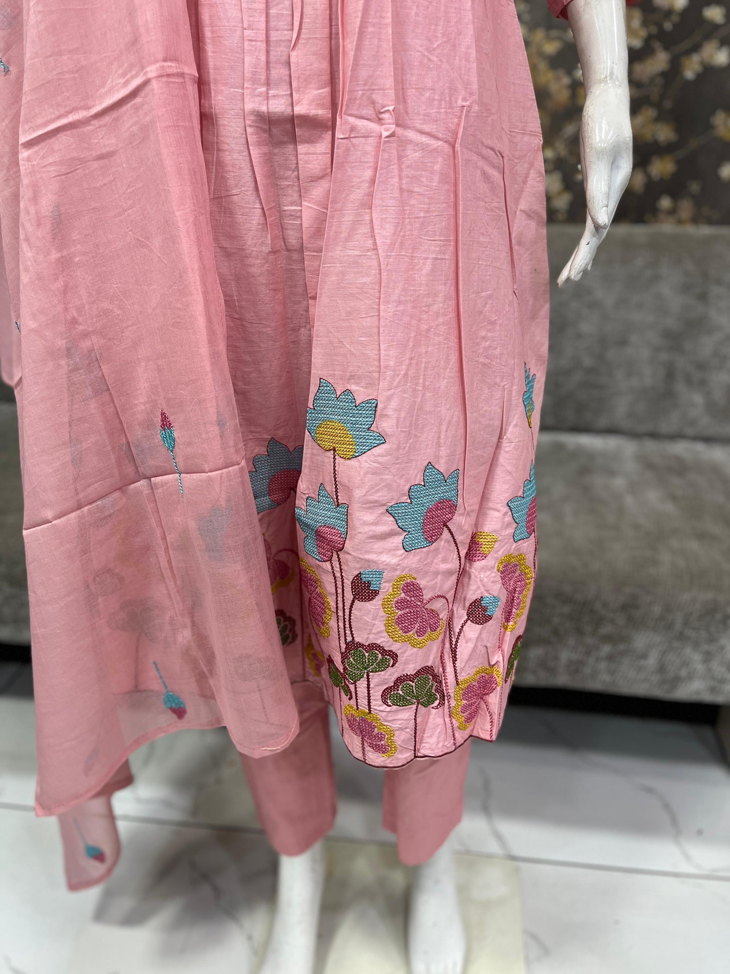 Preorder only - Baby Pink cross stitch embroidery kurti set