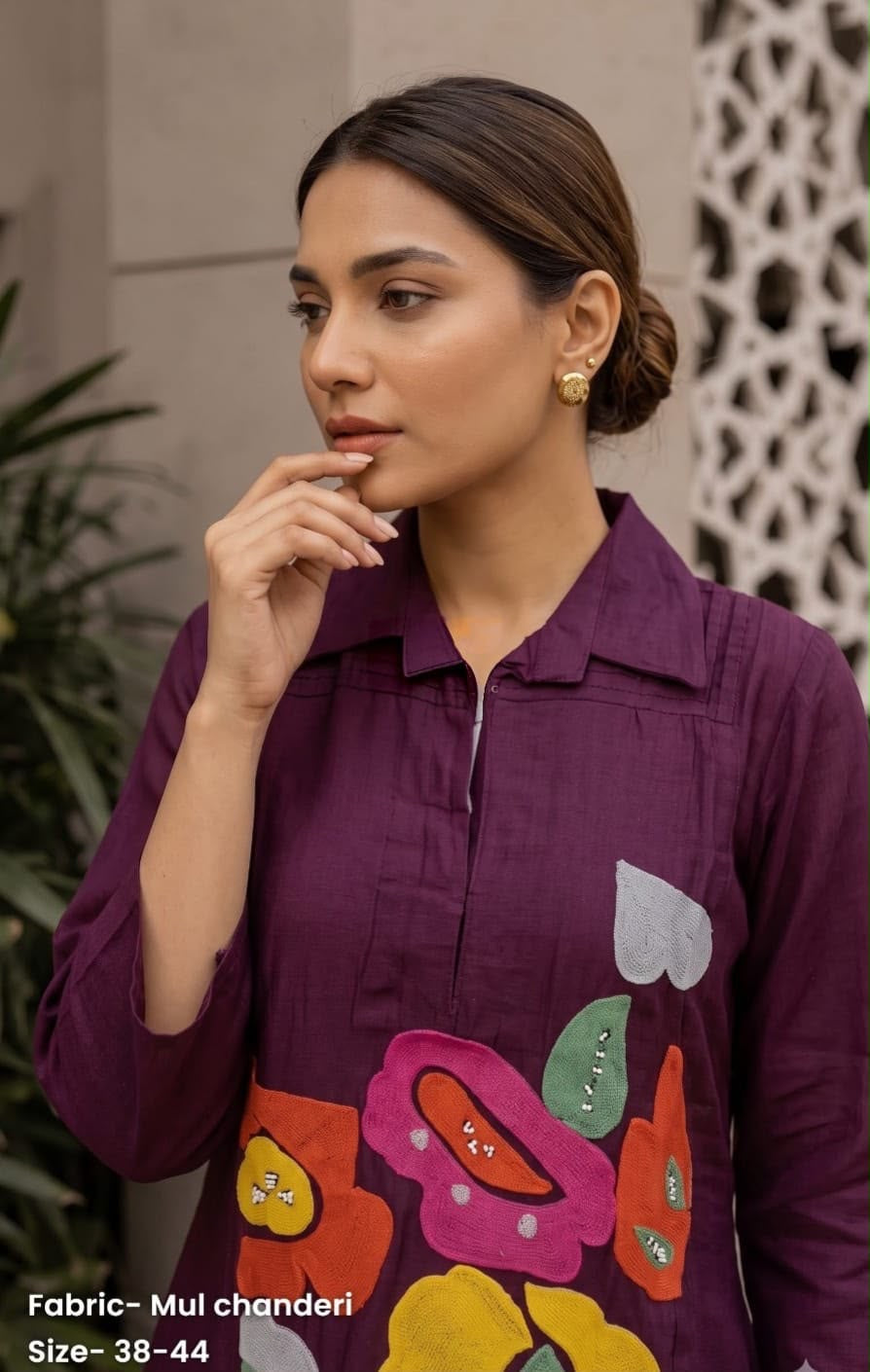 Teal Blue Floral Appliqué Kurti