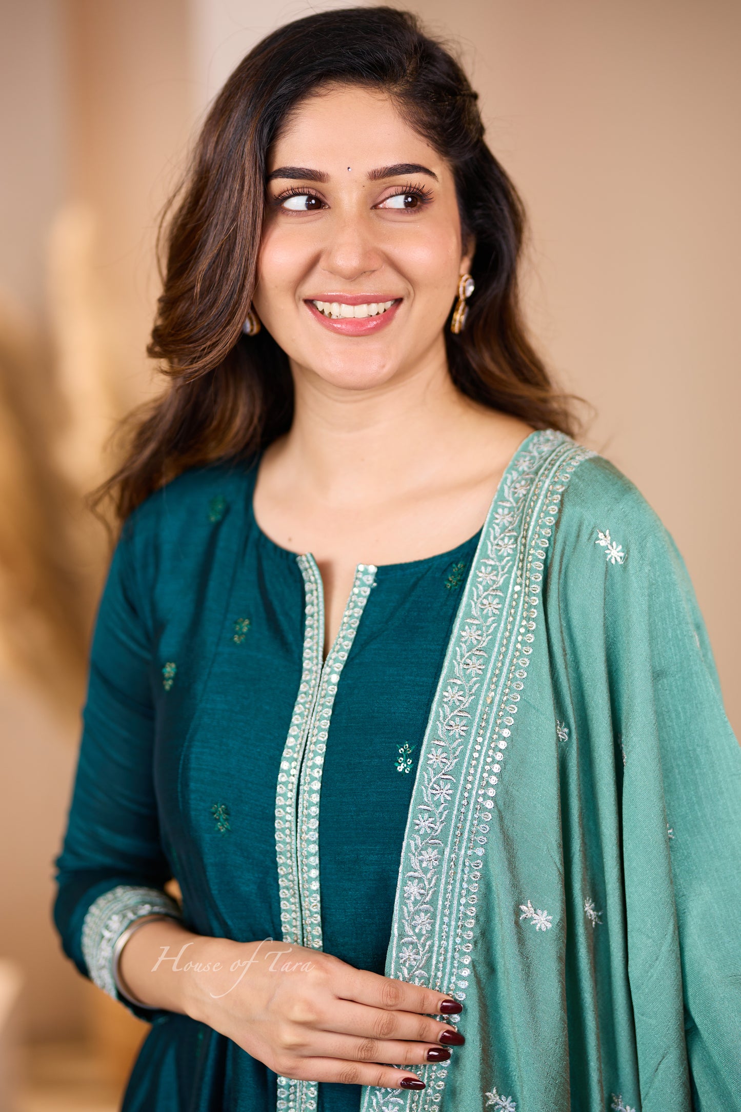 Bottle Green Silk Anarkali Set with Contrasting Festive Dupatta