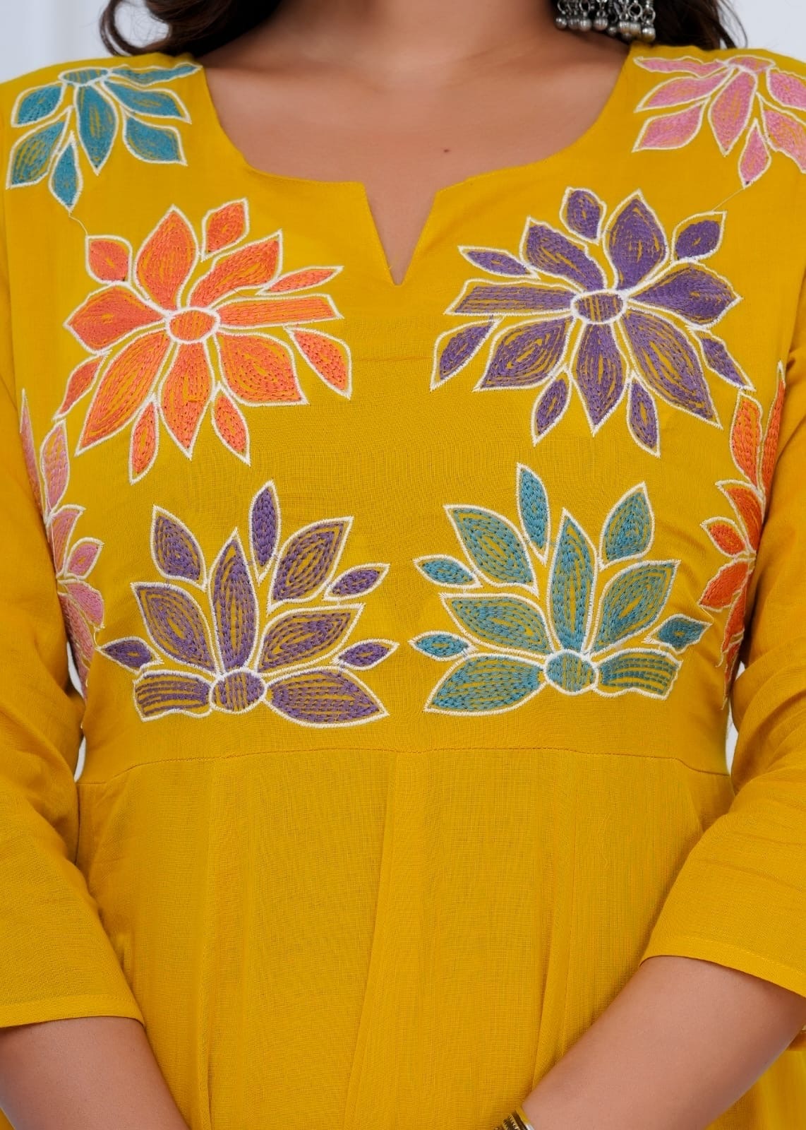 Yellow Charm Cotton A-Line Kurti Set