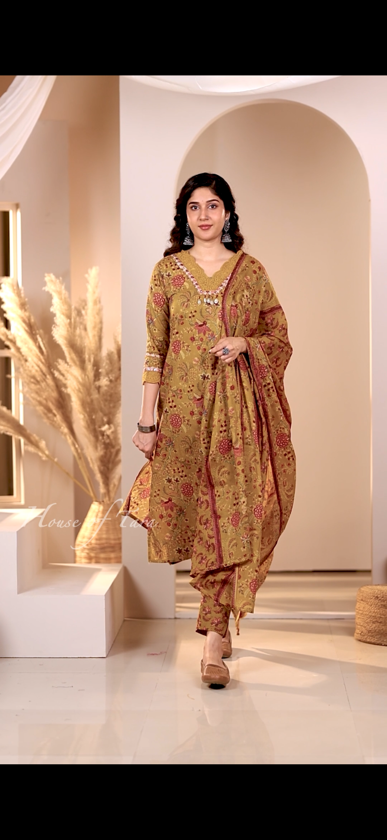 Bright Cotton Kurti Set in Yellow with Designer Neck Details