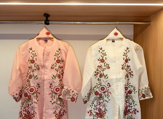 Preorder Only high low Mul Chanderi kurti set