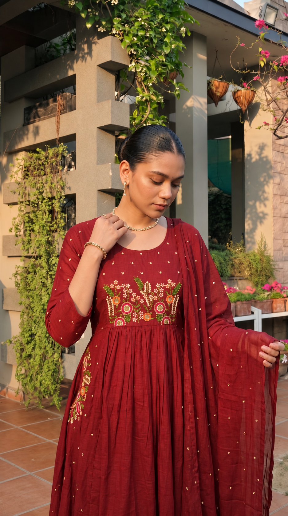Floral Machine-Embroidered Cotton Anline 3-Piece Set