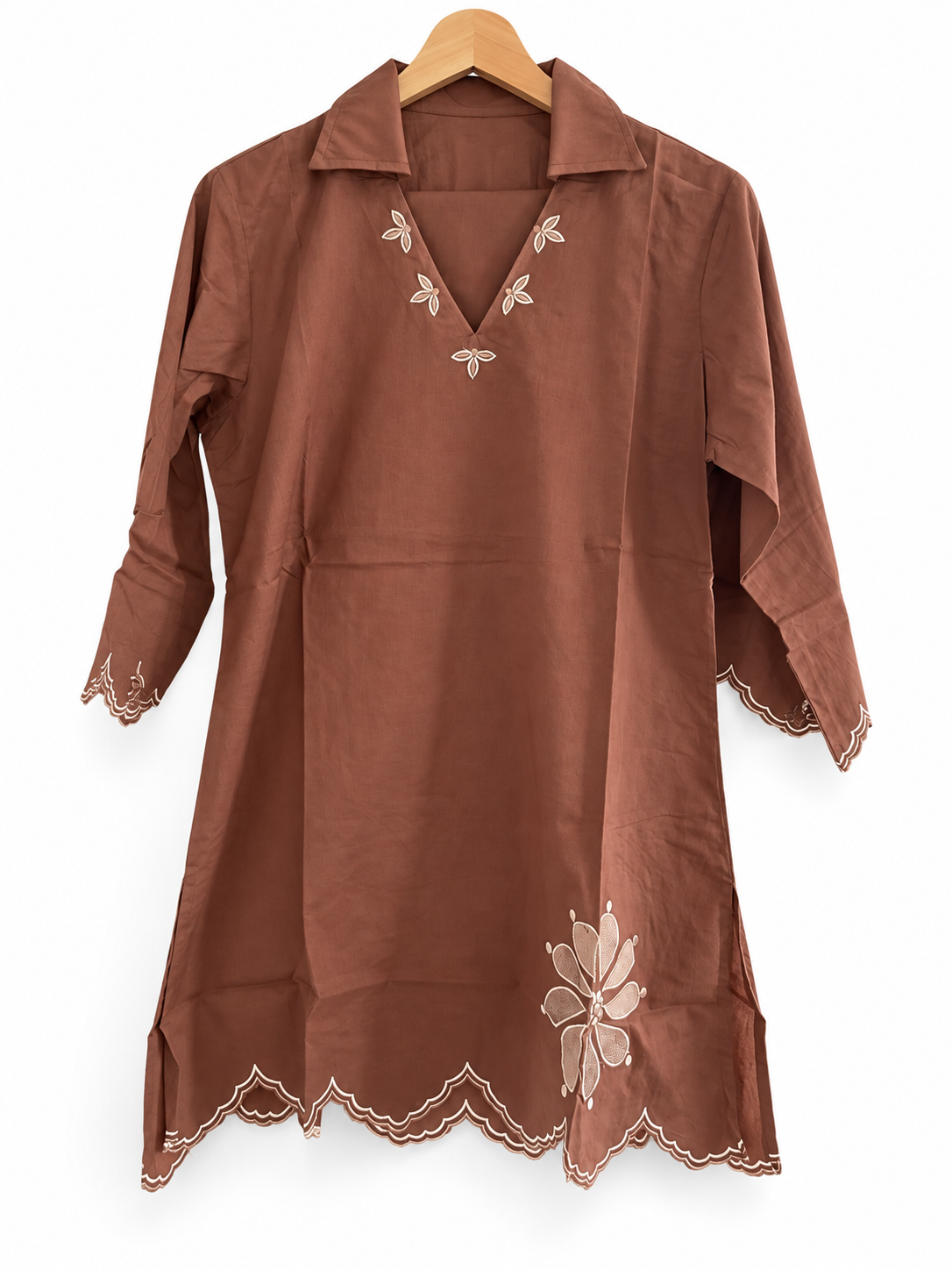 Chocolate Brown Embroidered Kurti Set