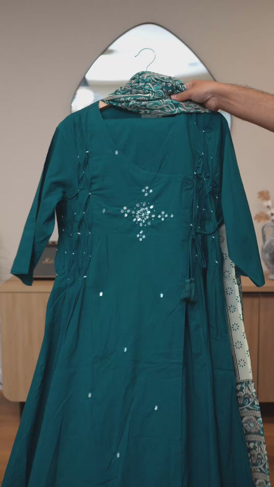 Peacock Green Kurti with Subtle Mirror Work