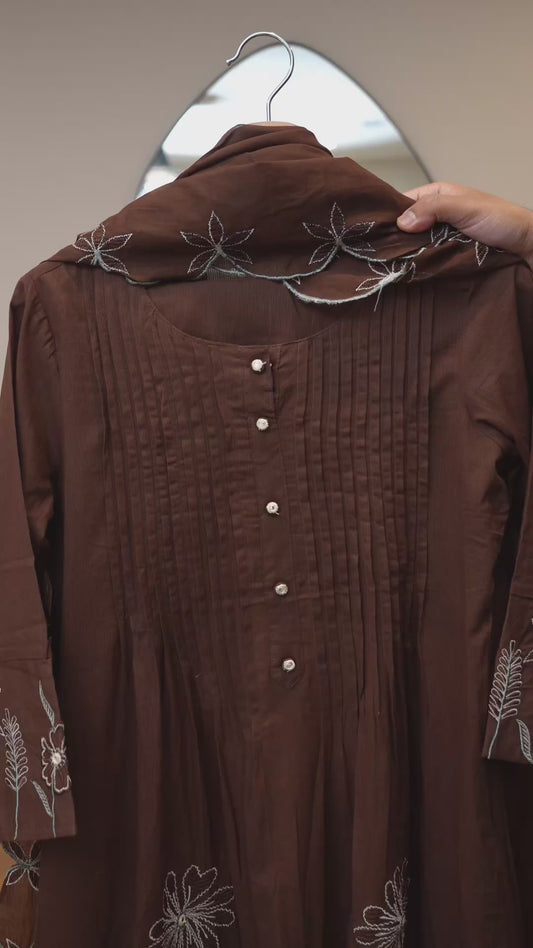 Chocolate Brown Kurti with Intricate Machine Embroidery