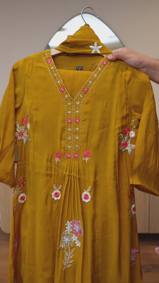 Earthy tone Kurti with Elegant Machine Embroidery
