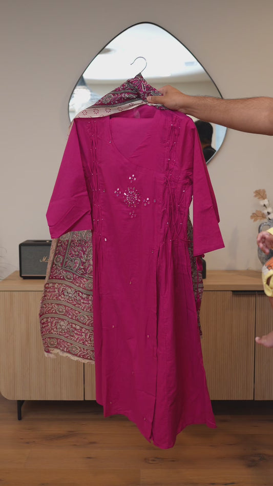Pink Kurti with Subtle Mirror Work
