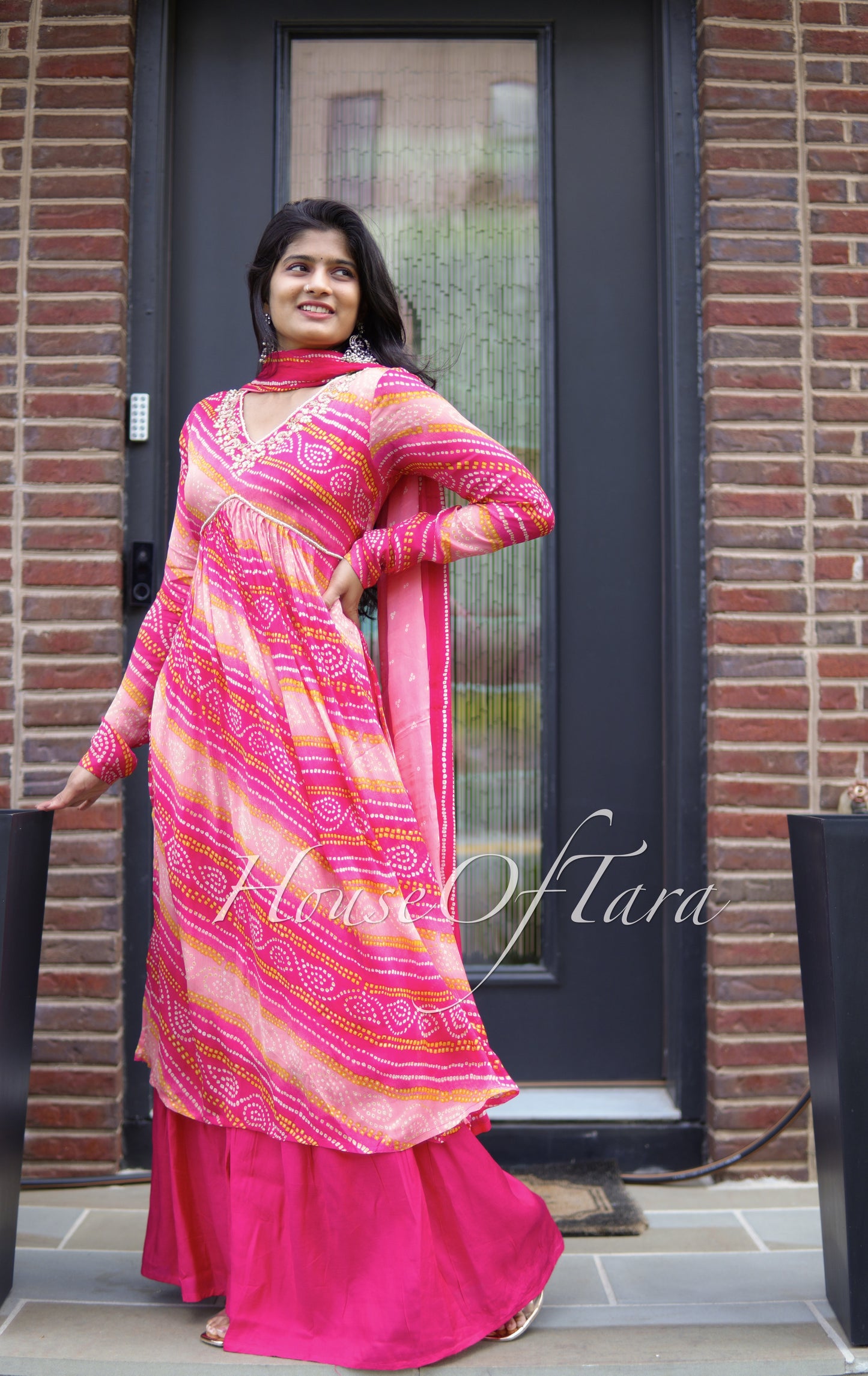 Pink Alia Nyra Cut dress with sharara