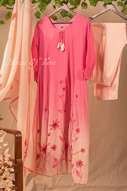 Ombree shaded Mulchanderi kurti set