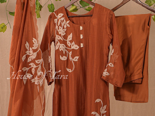 Elegant Brown Floral Embroidered Kurti