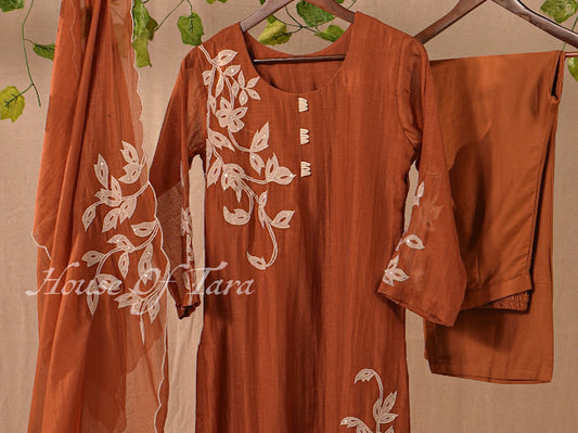 Elegant Brown Floral Embroidered Kurti