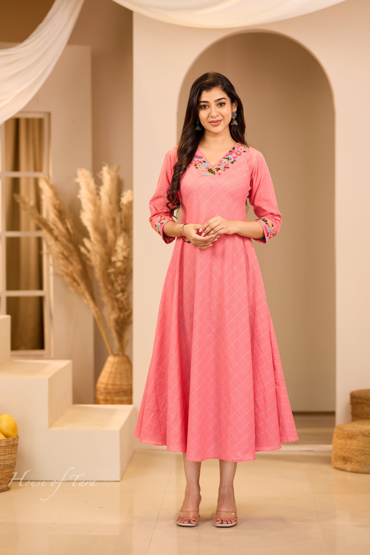 Peach Handloom cotton frock