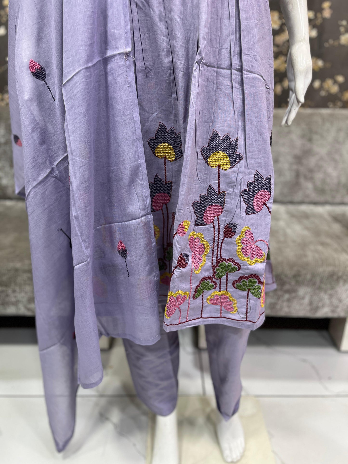 Preorder only - Lavender cross stitch embroidery kurti set