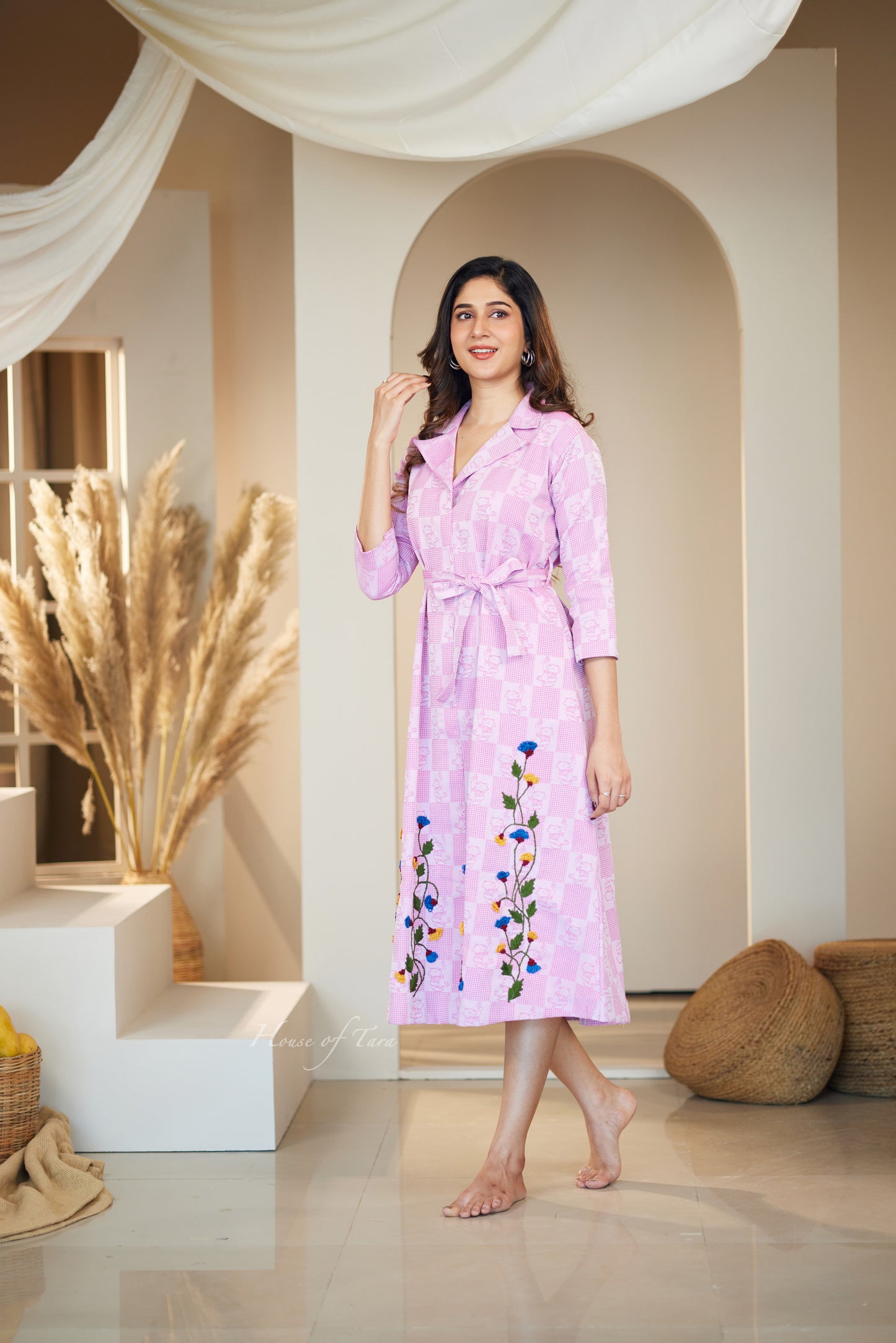 Pink Handloom Cotton Floral Embroidered Summer frock