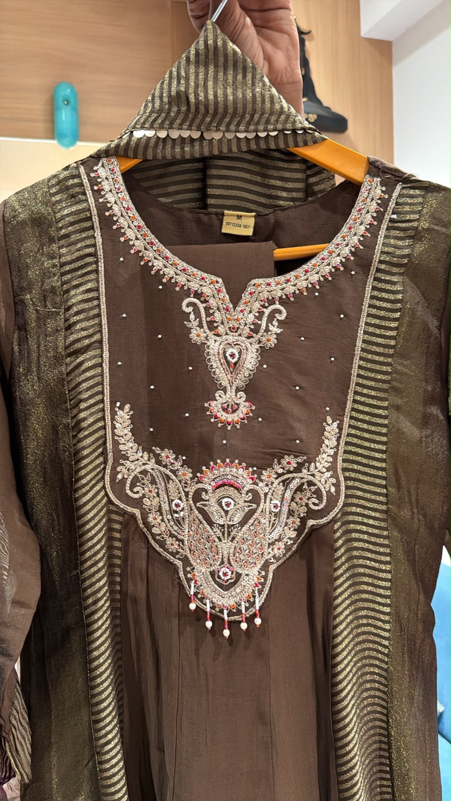 Dark Brown Embroidered Anarkali Suit