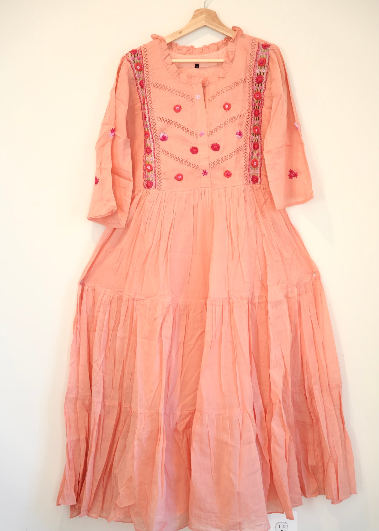 Pink Cotton Frock with Hand Embroidery