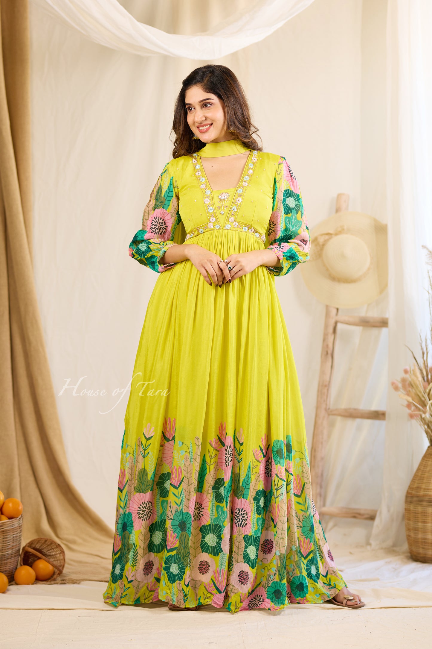 Sunshine Anarkali with Embellished Yoke - Festive Elegance