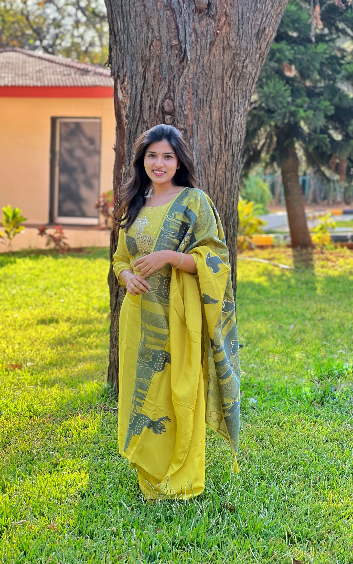 Graceful Tissue Kurti Set with Embellished Yoke and Designer Dupatta