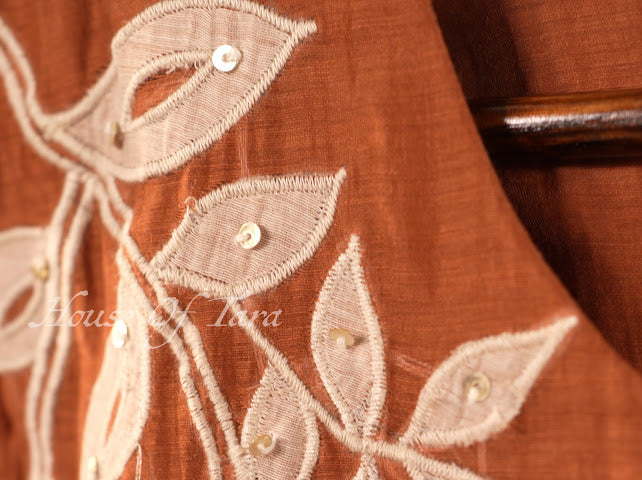 Elegant Brown Floral Embroidered Kurti
