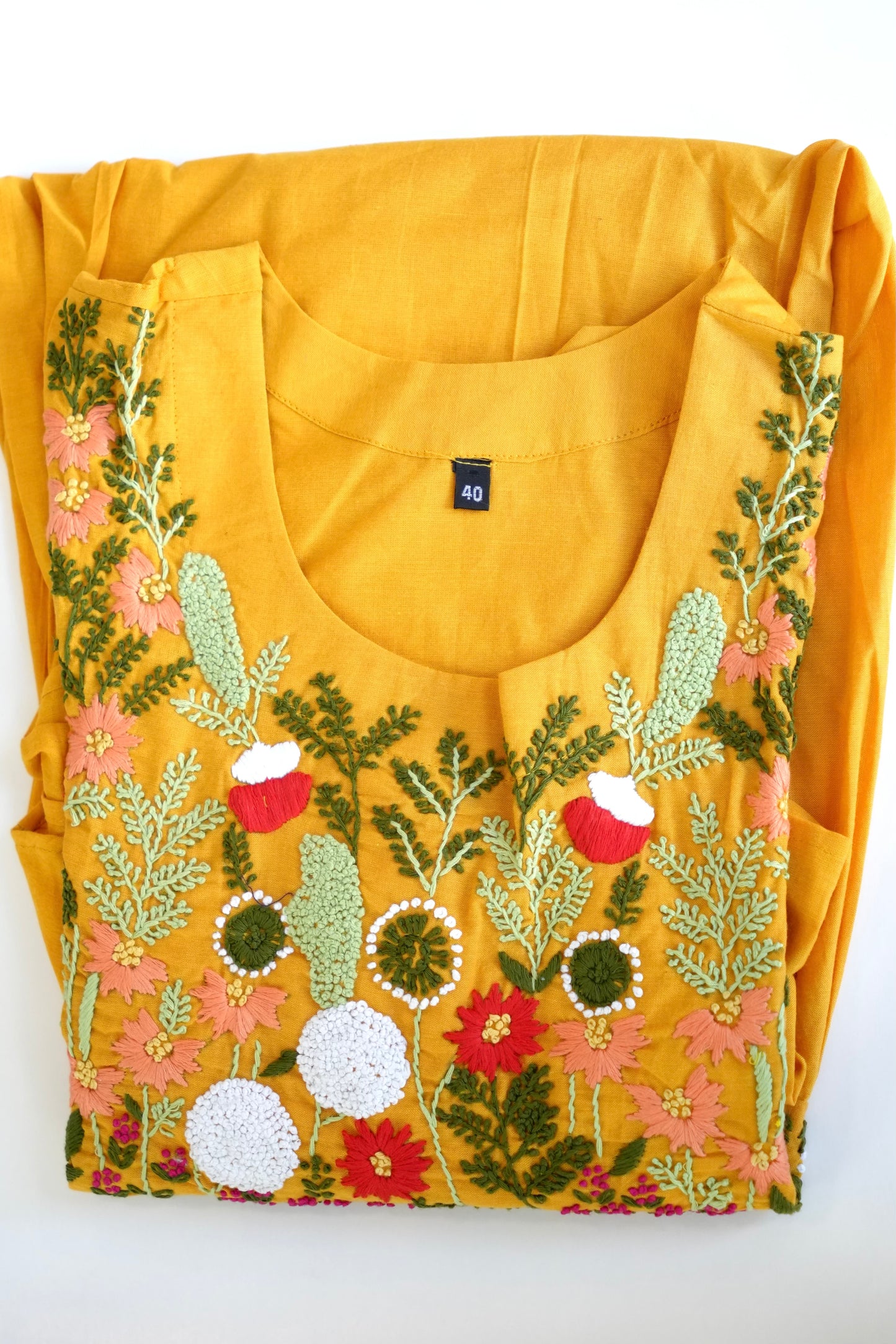 Yellow Stylish Cotton Frock with Hand-Embroidered Yoke