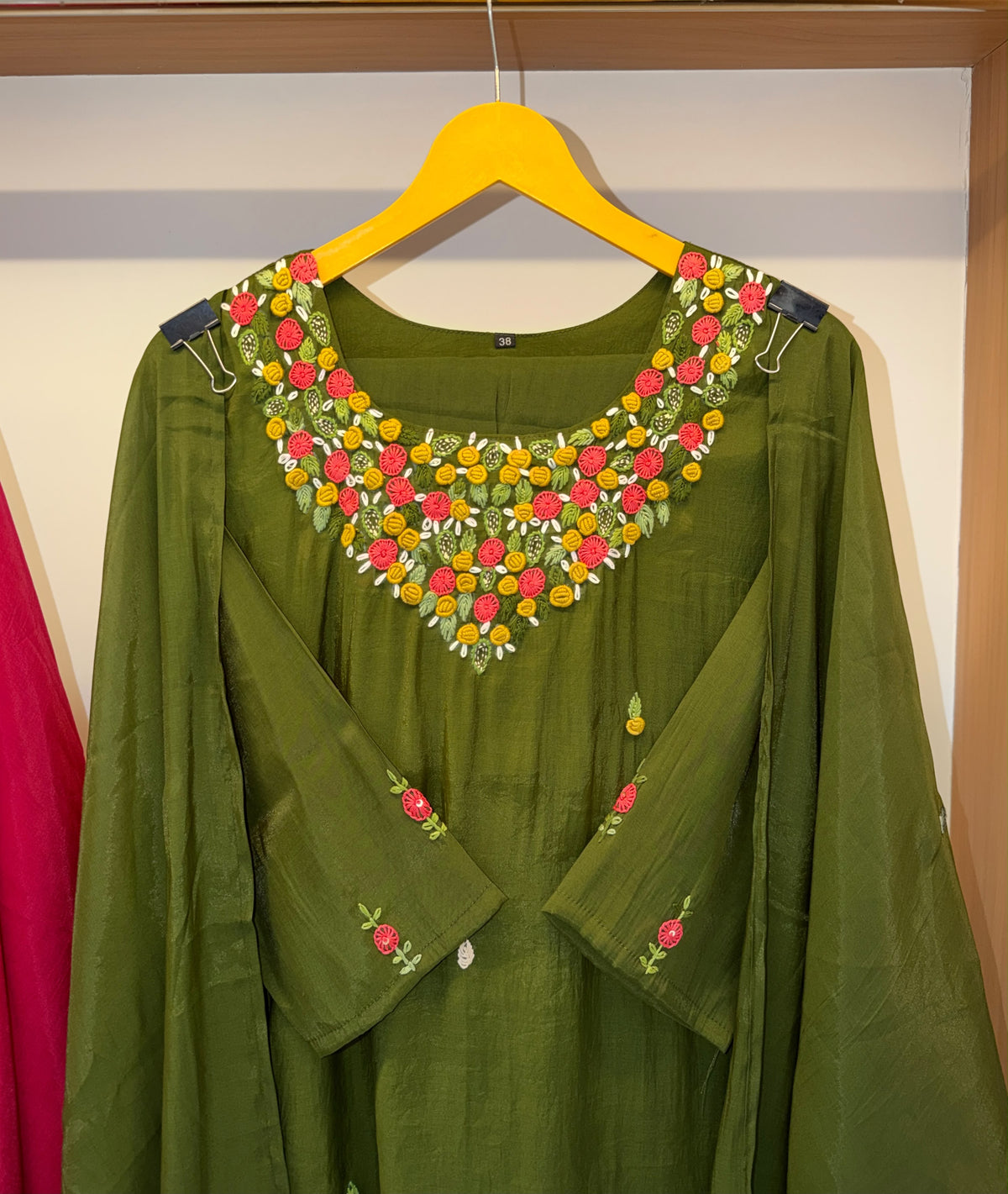 Green floral embroidery kurti