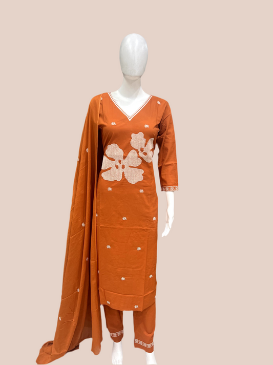 Classic Orange Cotton Kurti Set