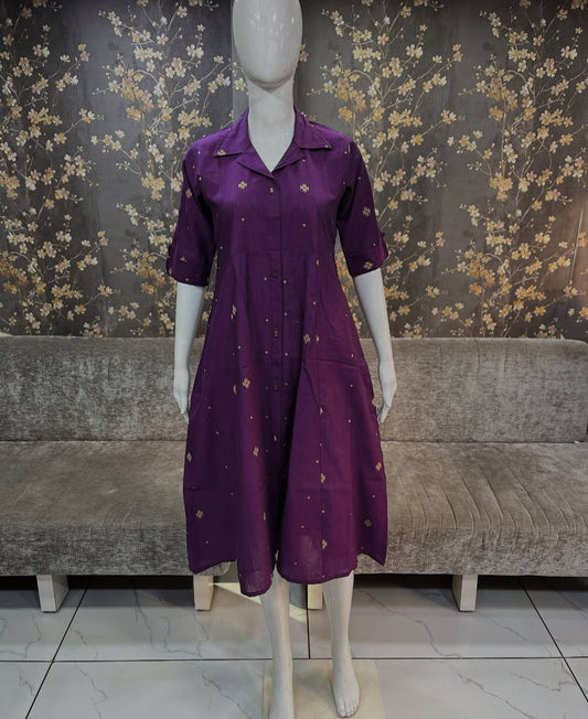 Radiant Purple Handloom Frock/Kurti with Mirror Detailing