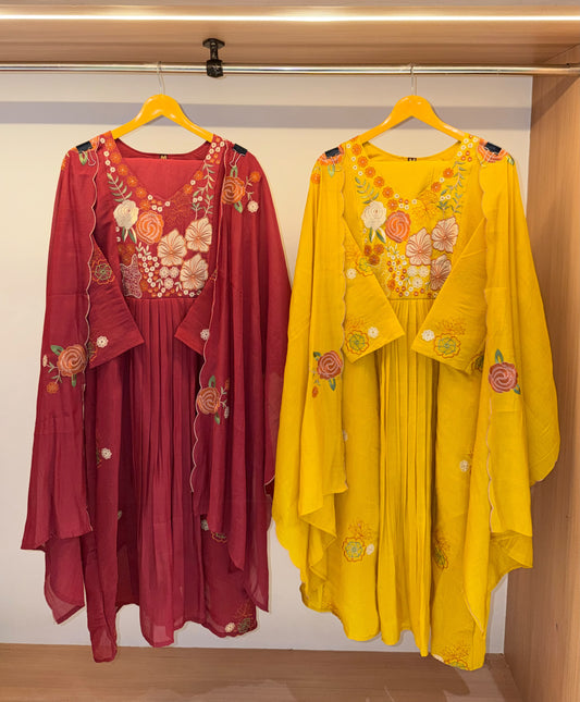 Embroidered Mulchanderi Kurti set