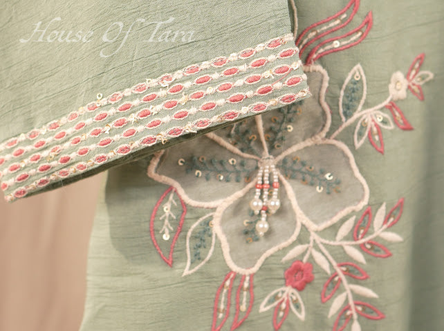 Sage Green Floral Embroidered Kurti