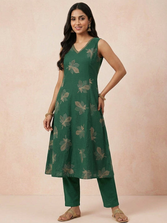 Maroon And Emerald Green Floral Aline Cordset