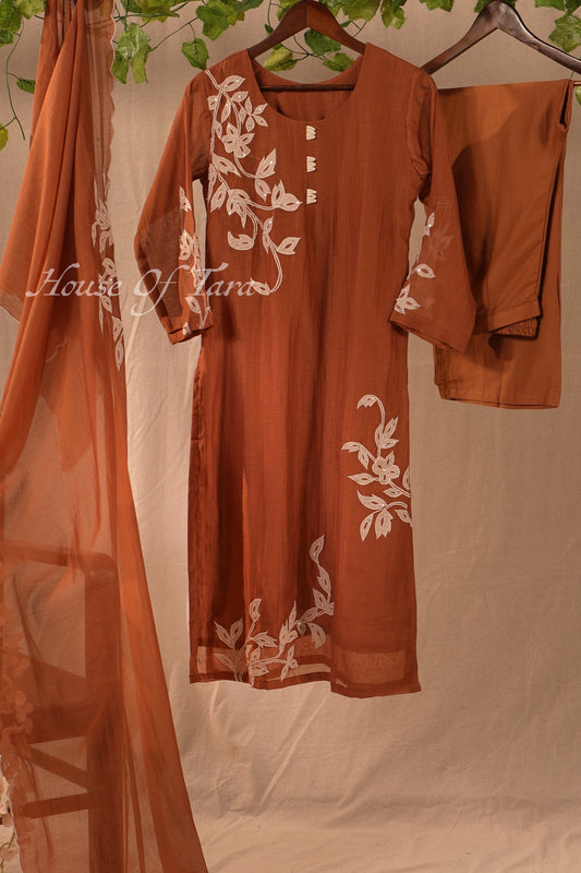 Elegant Brown Floral Embroidered Kurti
