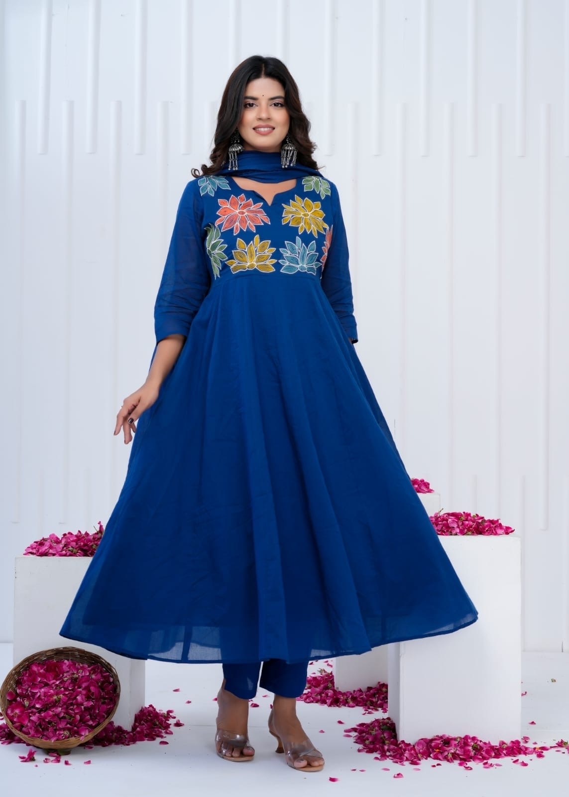 Blue Charm Cotton A-Line Kurti Set