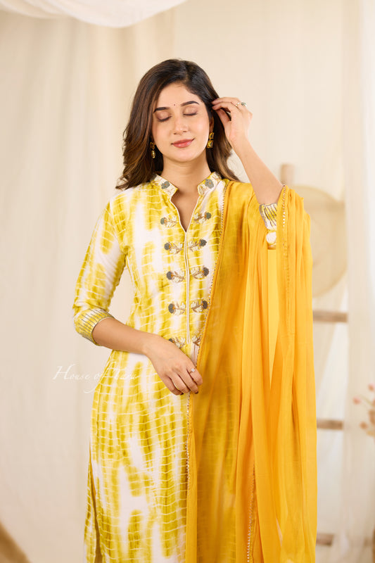 Sunny Radiance: Yellow Silk Kurti Set with Exquisite Hand-Embroidered Detailing