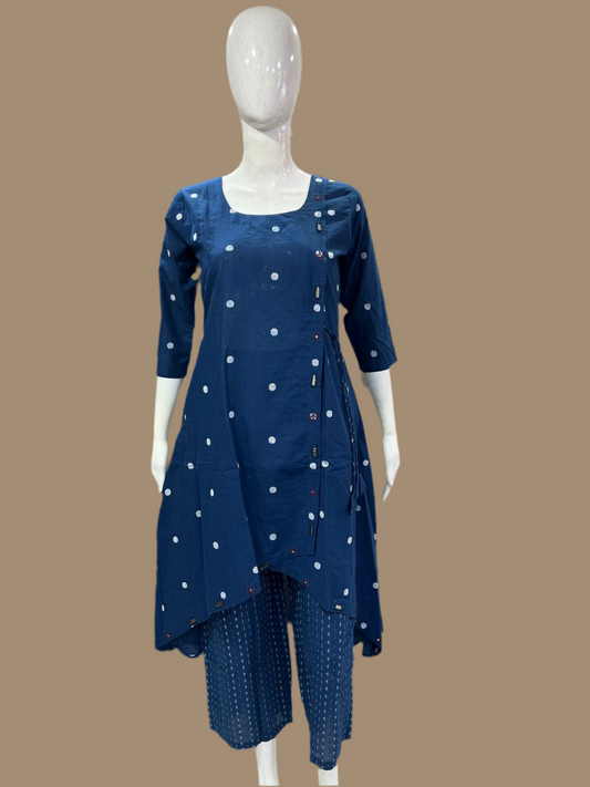 Indigo Elegance Jamdani Angarkha Kurti Set