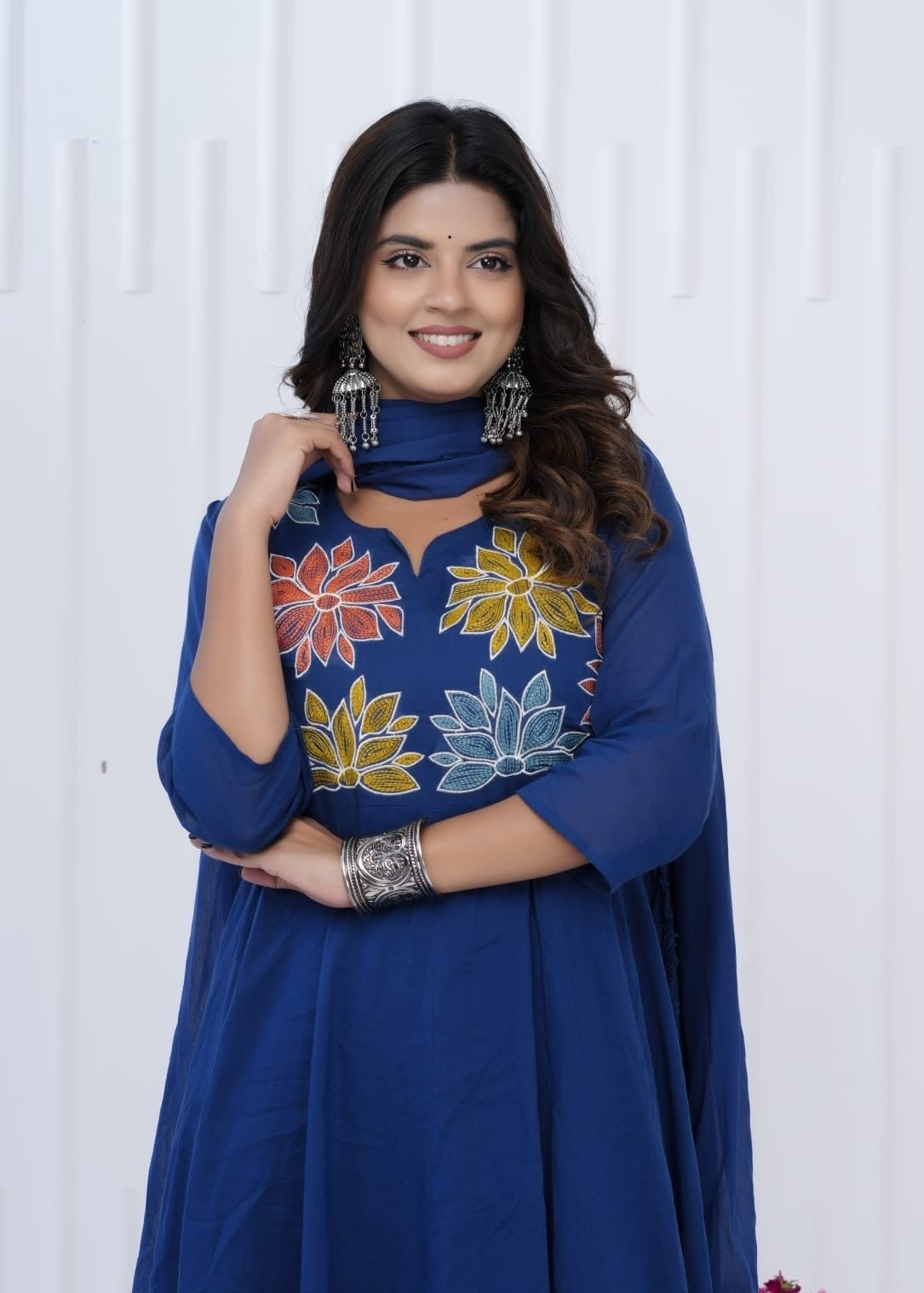 Blue Charm Cotton A-Line Kurti Set