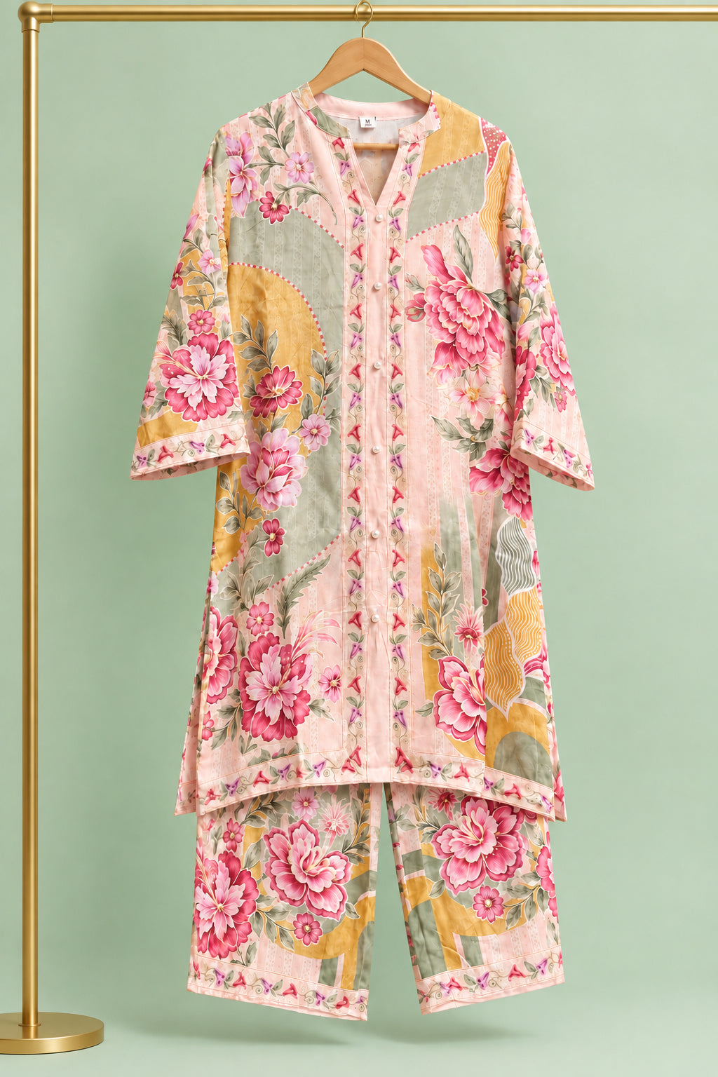 Muslin baby pink printed cordset