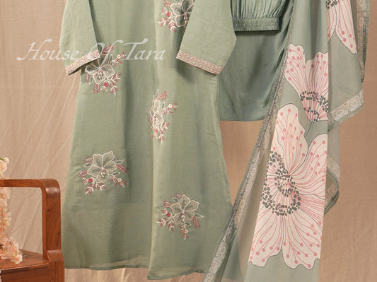 Sage Green Floral Embroidered Kurti