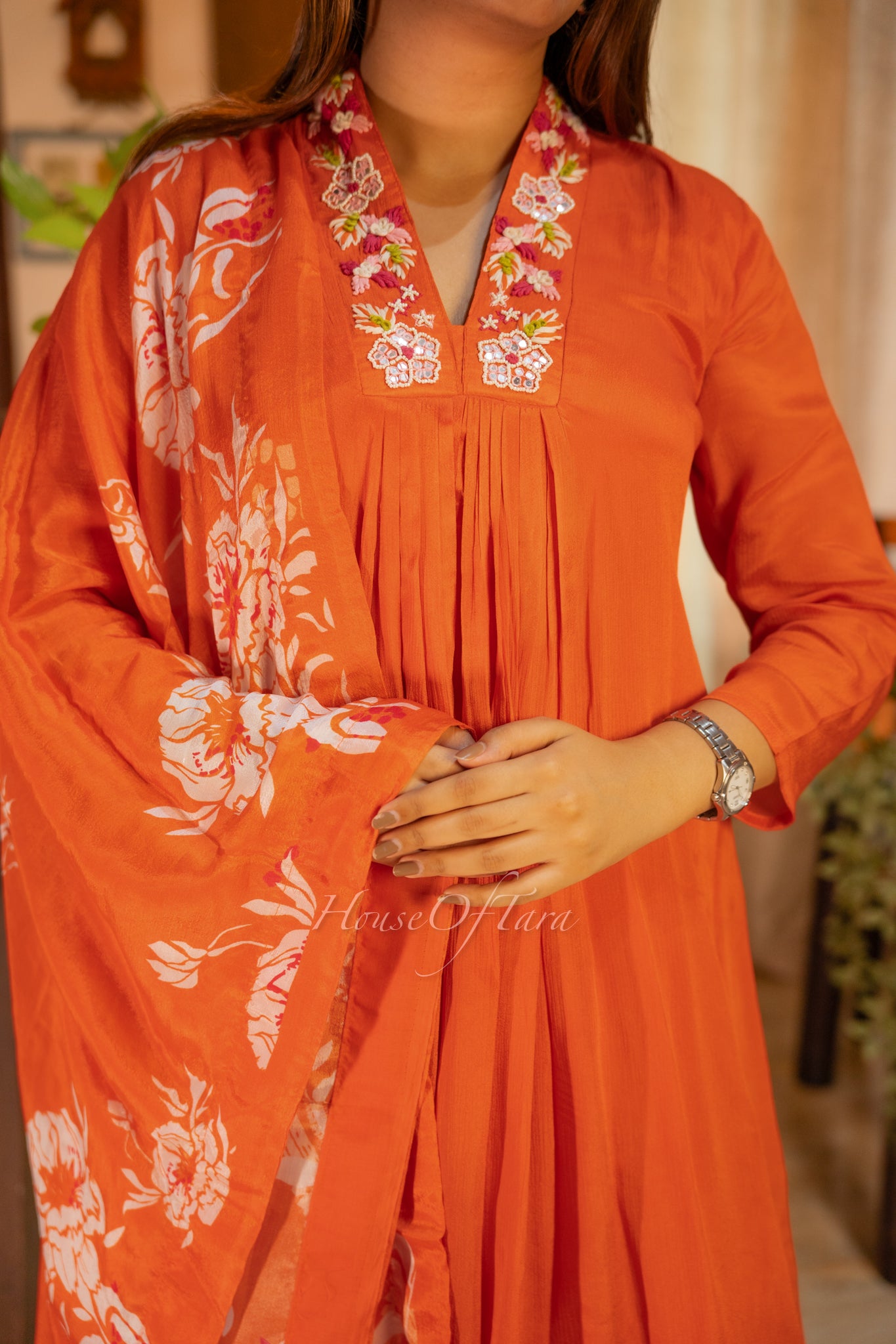 Stylish Chiffon Kurti Set with Embellished Yoke & Designer Dupatta