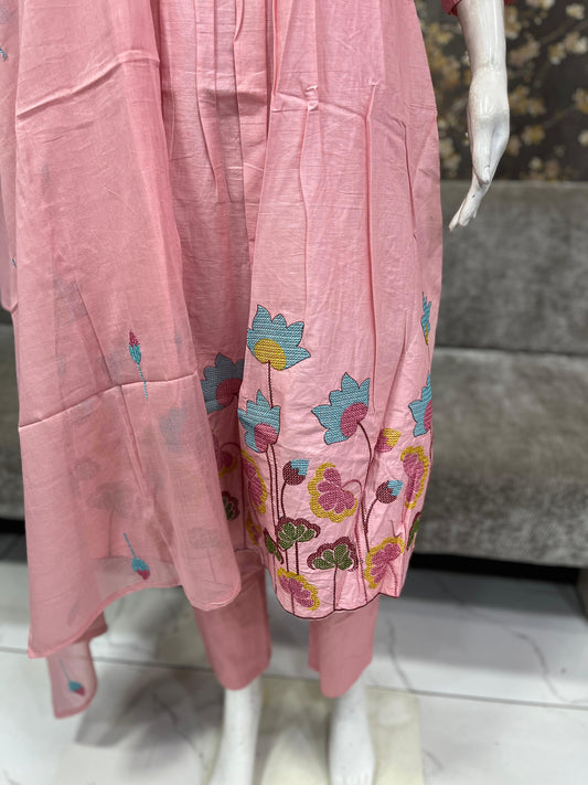 Baby Pink cross stitch embroidery kurti set
