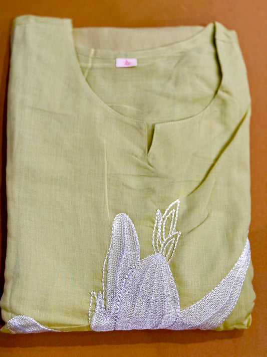Pista green Glow Cotton Kurti Set